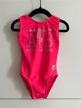Hot Pink Kids Dance Leotard with Rhinestone Design “Above The Barre”